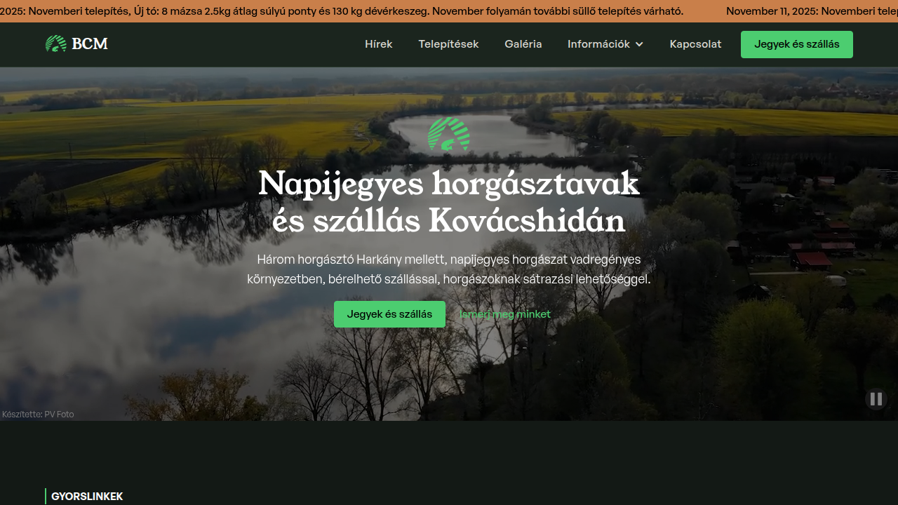 BCM Kovácshidai Horgásztavak honlapja