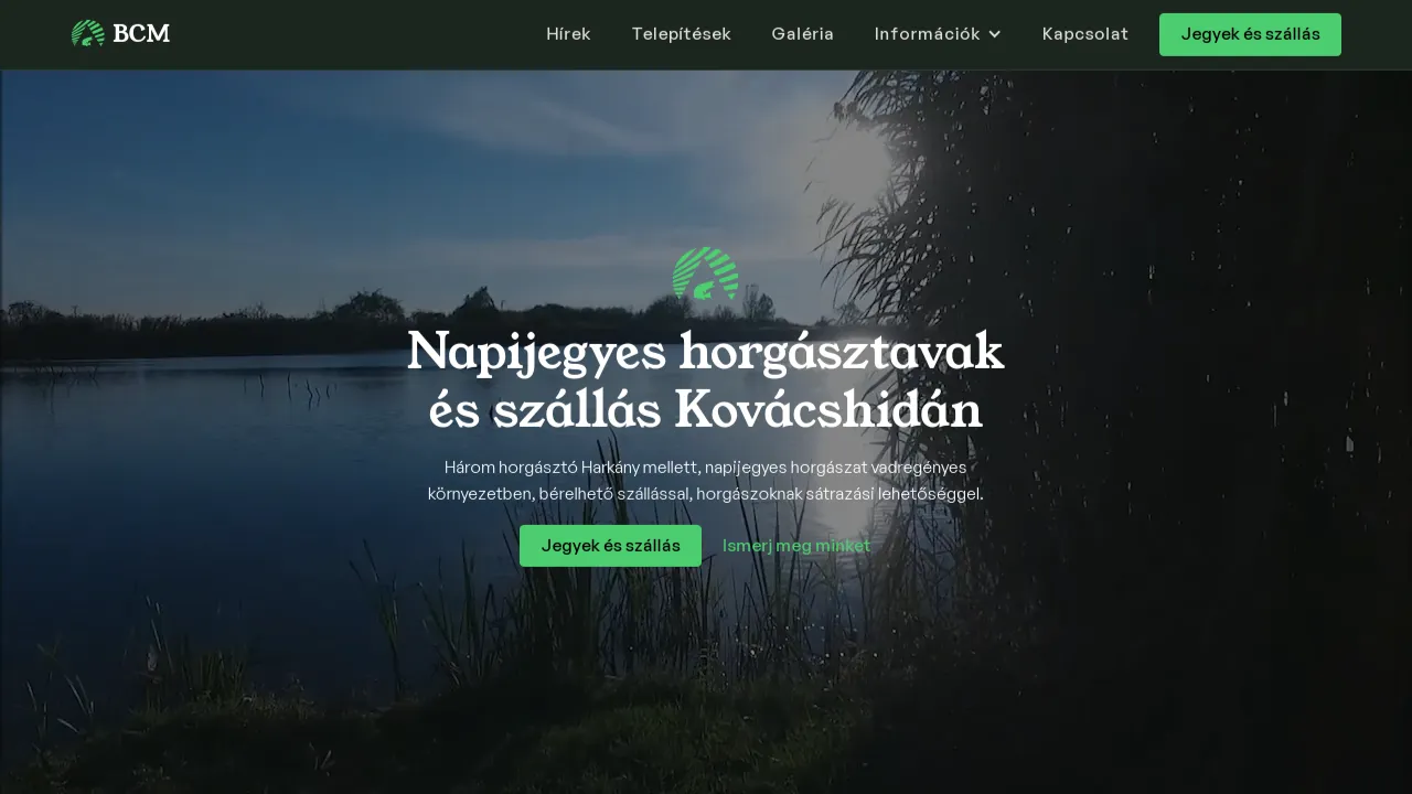 Kovácshidai Horgásztavak honlap főoldala